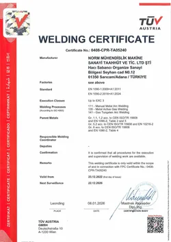 EN 1090-2 Çelik Yapı Kaynak Sertifikamız – EXC3 Uygulama Sınıfı