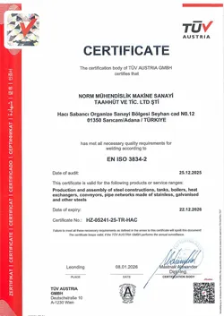 ISO 3834-2 Kaynak Kalite Gerekliliklerine Uygunluk Belgemiz