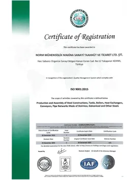 ISO 9001 Kalite Yönetim Sistemi Uygunluk Sertifikamız
